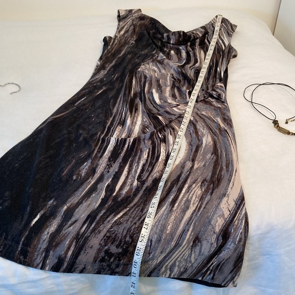 NICE +ZOE abstract neutral color sleeveless cinched dress L - Picture 10 of 16